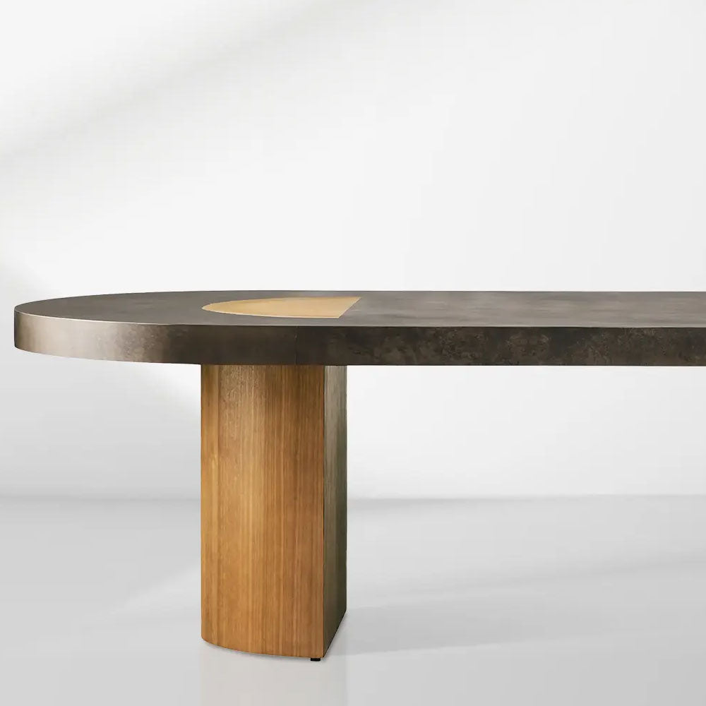 Acacius Reclaimed Yukas Wood Oval Dining Table with Naturally Oxidized Steel