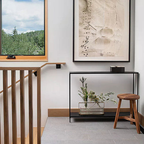 Kavali Slim Metal Entrance Console Table Solid Iron Frame Aluminum Surface Hallway Entryway Table