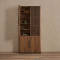 Piermont Modulares, geriffeltes Hochregal-Bücherregal aus schwarzem Nussbaum mit bronzefarbenem Sockel