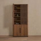 Piermont Modulares, geriffeltes Hochregal-Bücherregal aus schwarzem Nussbaum mit bronzefarbenem Sockel