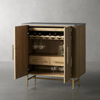 Finnley Small Marble Stone Top Wine Cabinet Sideboard Wood Bar Cabinet With Wine Rack