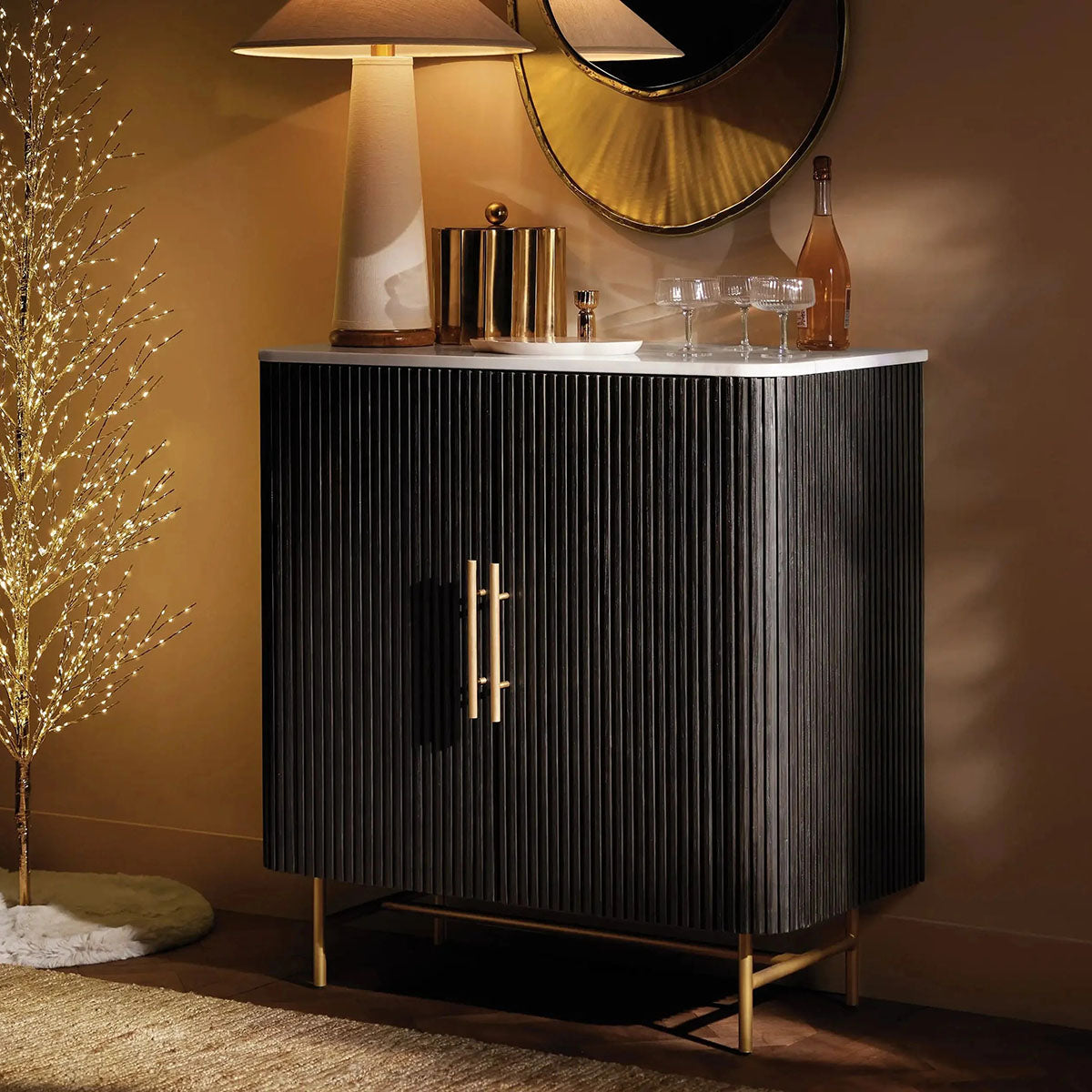 Finnley Small Marble Stone Top Wine Cabinet Sideboard Wood Bar Cabinet With Wine Rack