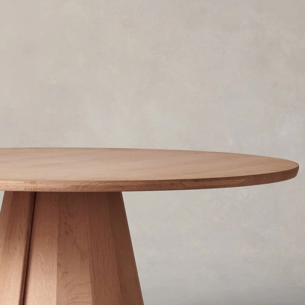 Brank White Oak Wood Round Dining Table With Cone Base