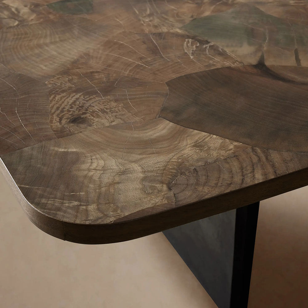 Polanco Wood Rectangular Dining Table with Steel Panels Base