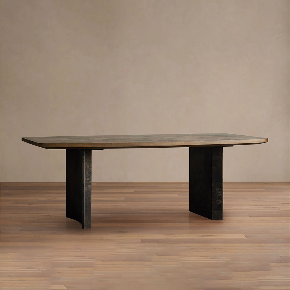 Polanco Wood Rectangular Dining Table with Steel Panels Base