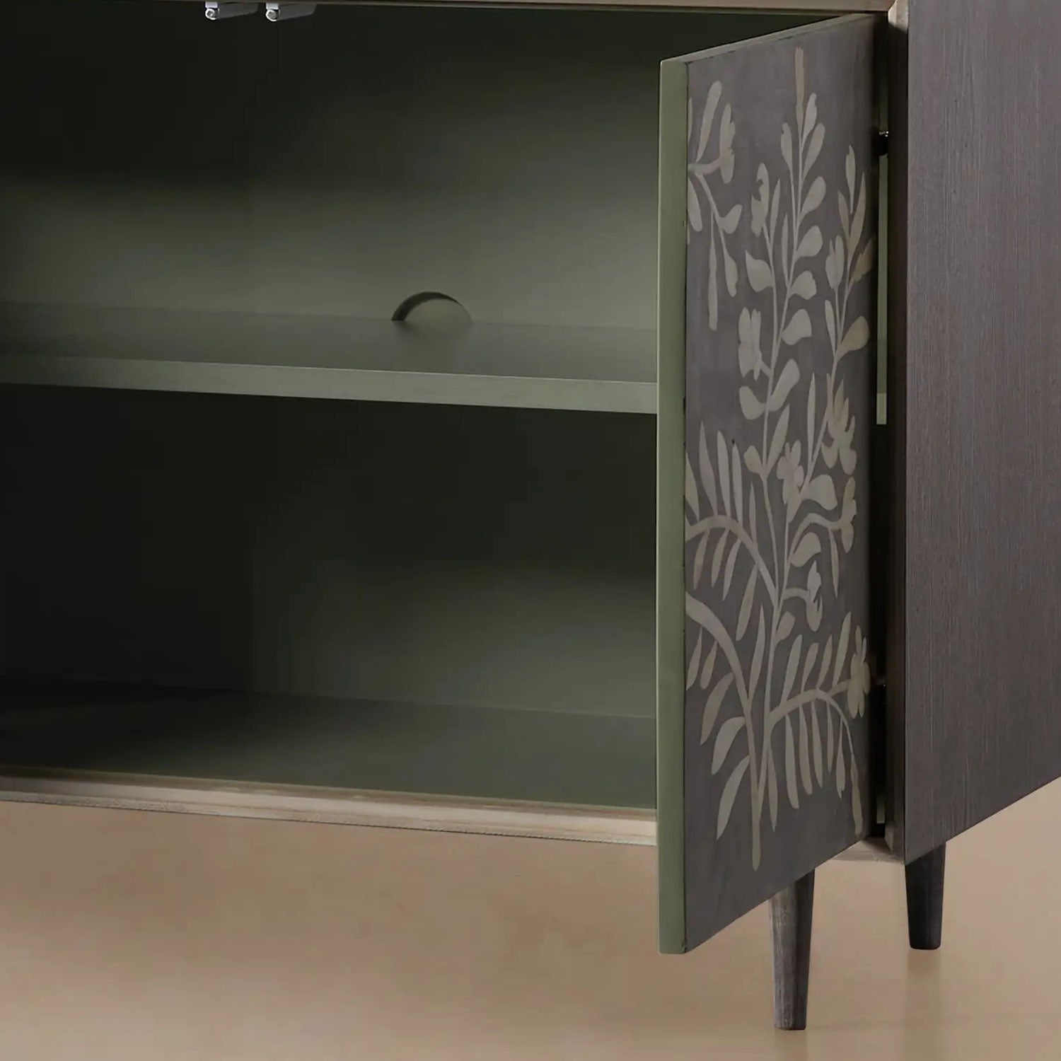 Divya Oak Wood Buffet Sideboard Hand-Inlaid Bone Luxury Entryways Cabinet
