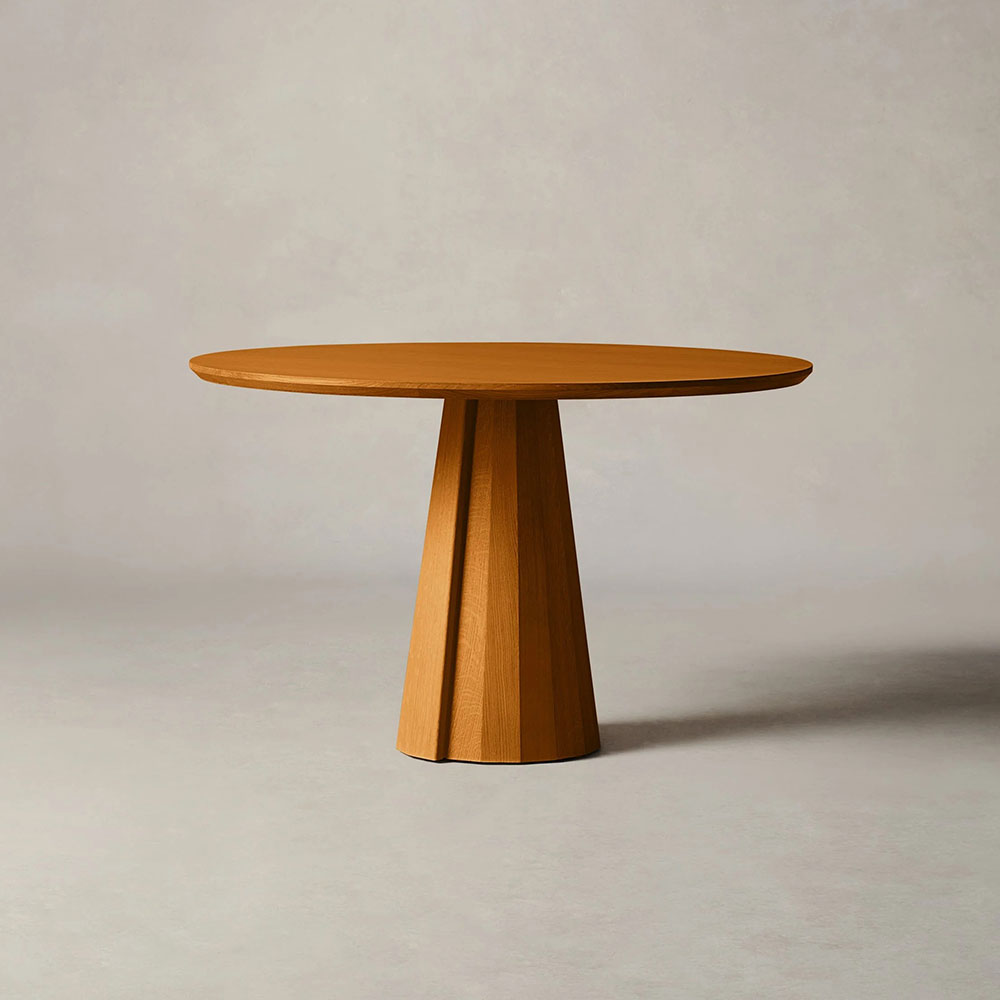 Brank White Oak Wood Round Dining Table With Cone Base