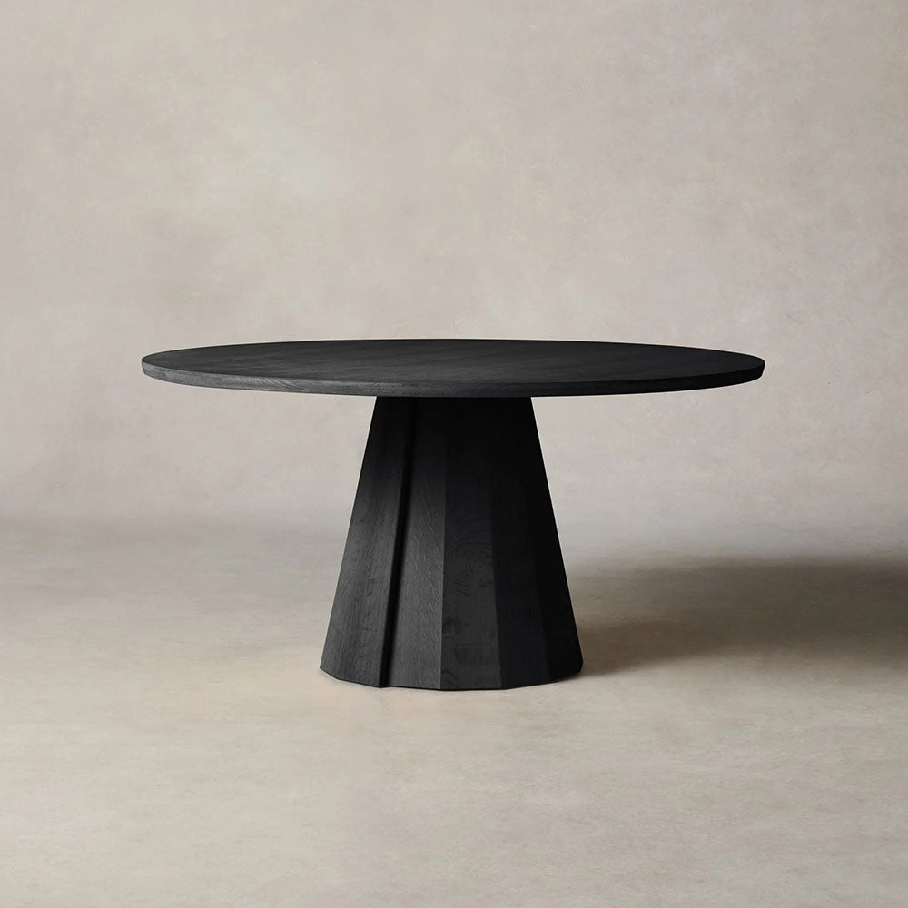 Brank White Oak Wood Round Dining Table With Cone Base