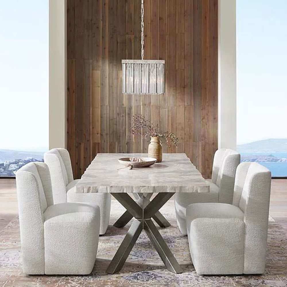 Petra Natural Stone Rectangular Dining Table with Iron Base