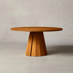 Brank White Oak Wood Round Dining Table With Cone Base