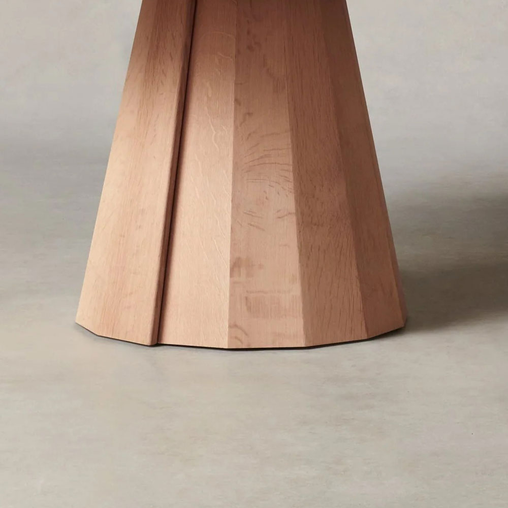 Brank White Oak Wood Round Dining Table With Cone Base
