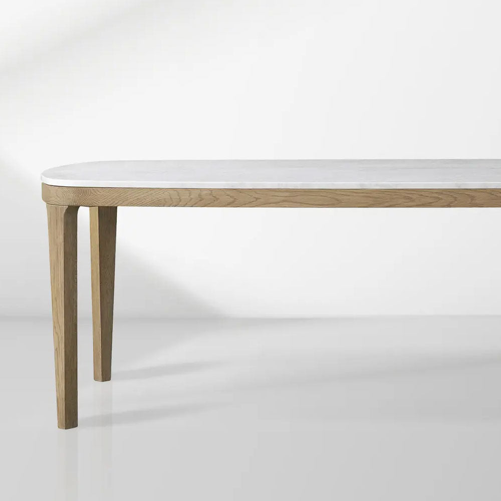 Danny Oak Wood Dining Table with Carrara Marble Tabletop