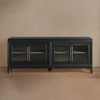 Rowan Wood TV Stand Unit Sideboard with Reeded Glass Doors Entrance Cabinet Modern Modular Media Console Storage Cabinet