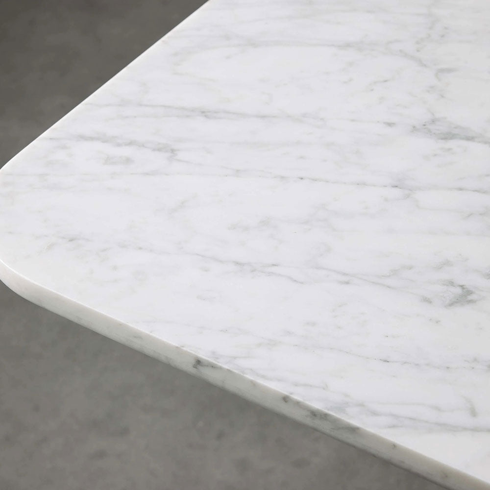 Finnley Rectangle Marble Stone Top Dining Table with Reeded Oak Wood Base