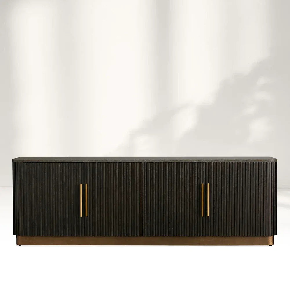 Finnley Marble Stone Top Buffet Sideboards Wood Living Room Media TV Stand Cabinet Television Storage Side Unit