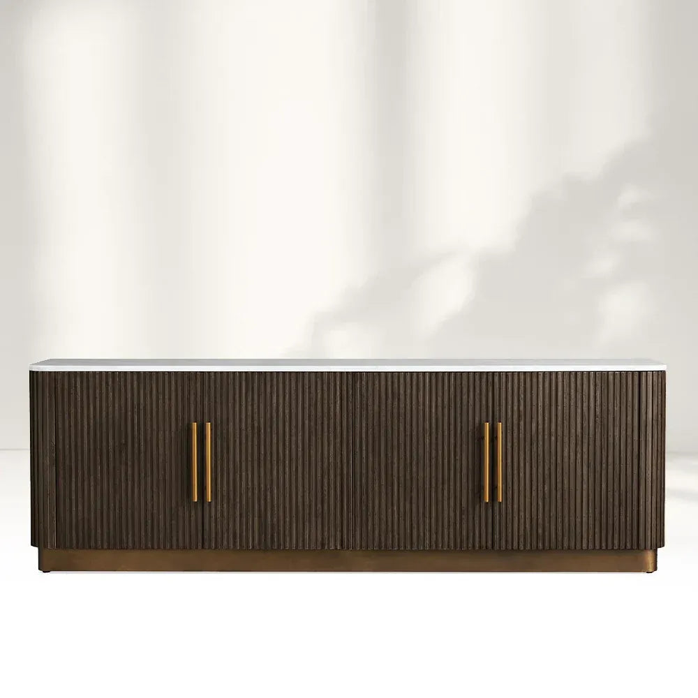 Finnley Marble Stone Top Buffet Sideboards Wood Living Room Media TV Stand Cabinet Television Storage Side Unit