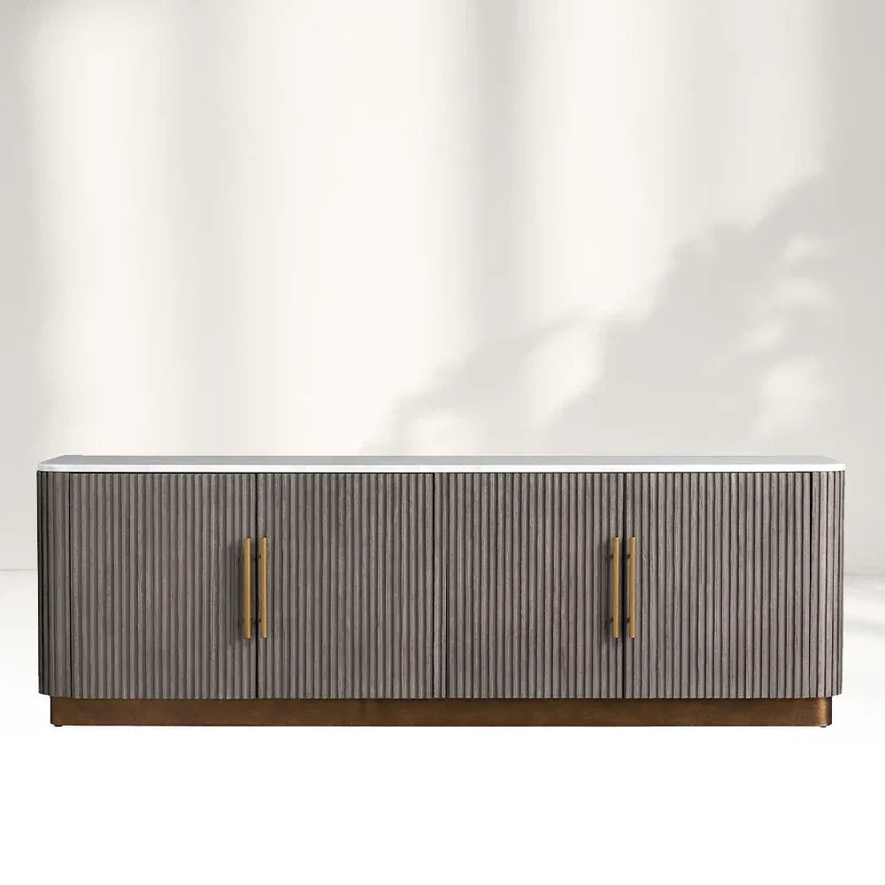 Finnley Marble Stone Top Buffet Sideboards Wood Living Room Media TV Stand Cabinet Television Storage Side Unit