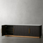 Finnley Marble Stone Top Buffet Sideboards Wood Living Room Media TV Stand Cabinet Television Storage Side Unit