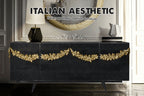 Luxury Black Sideboard Buffet Cabinet with Floral Carved Details & Storage