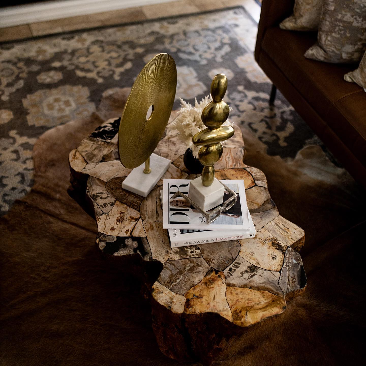 Clayhill Irregular Shape Coffee Table Petrified Wood Cocktail Table Unique Nature Sofa Center Tea Table