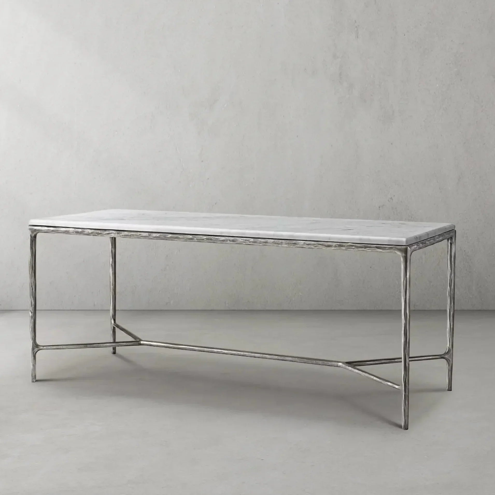 Thaddeus Metal Rectangle Marble Desk Hand-Forged Office Desk Computer Desk