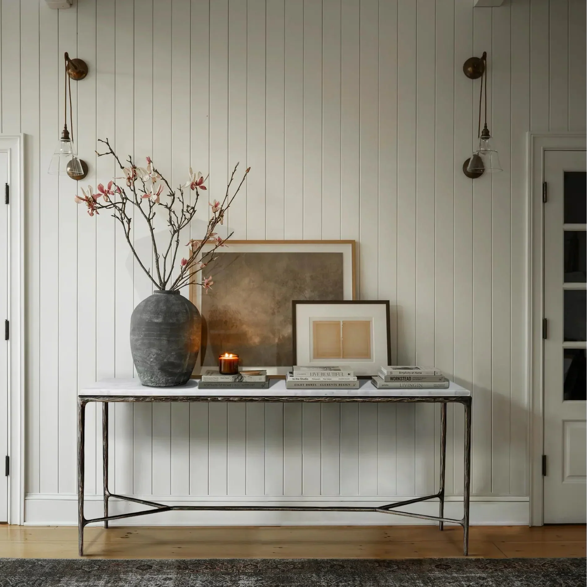 Thaddeus Metal Rectangle Marble Desk Hand-Forged Office Desk Computer Desk