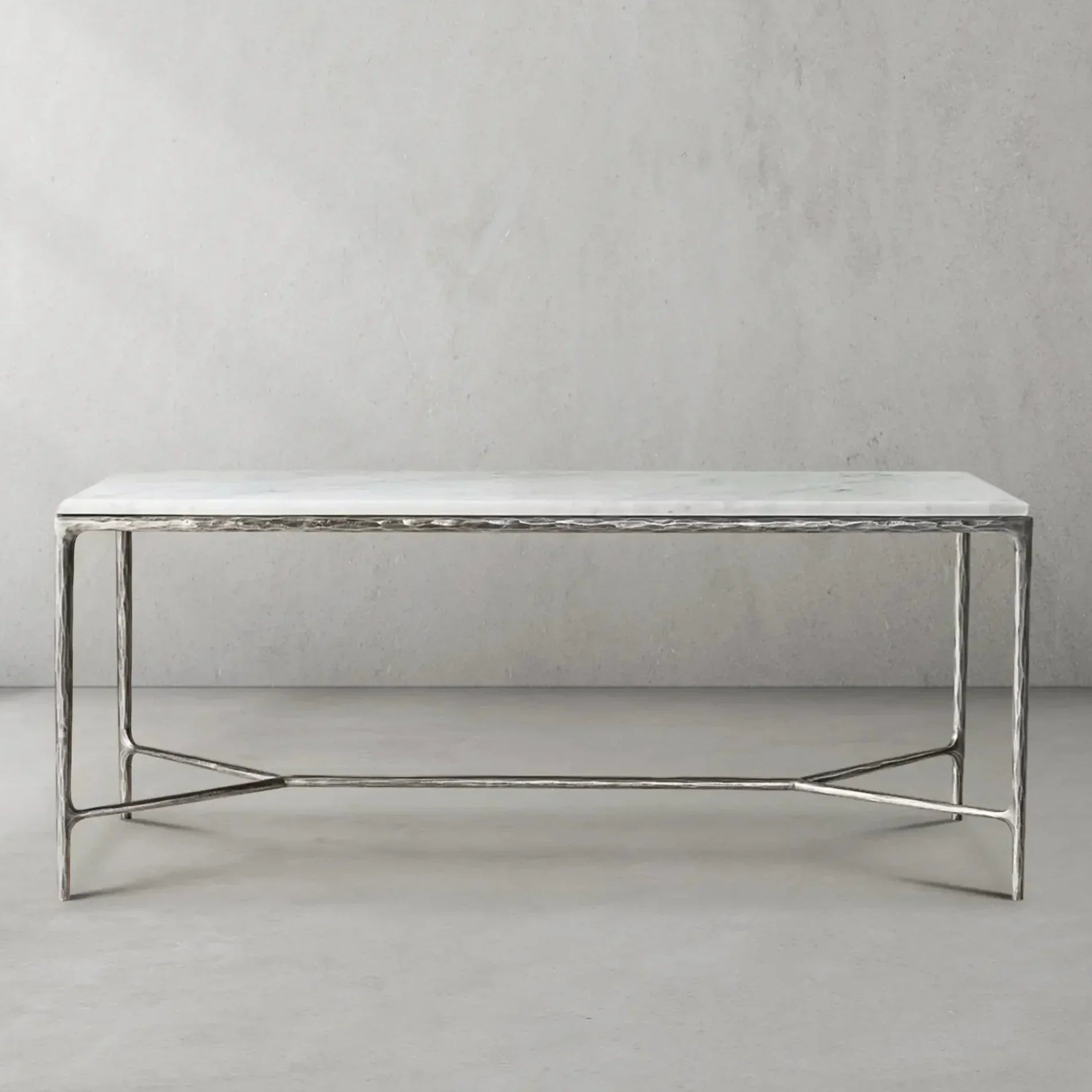 Thaddeus Metal Rectangle Marble Desk Hand-Forged Office Desk Computer Desk