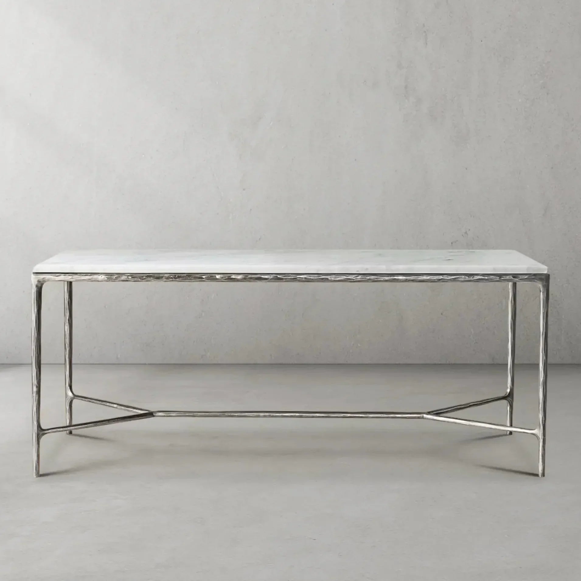 Thaddeus Metal Rectangle Marble Desk Hand-Forged Office Desk Computer Desk