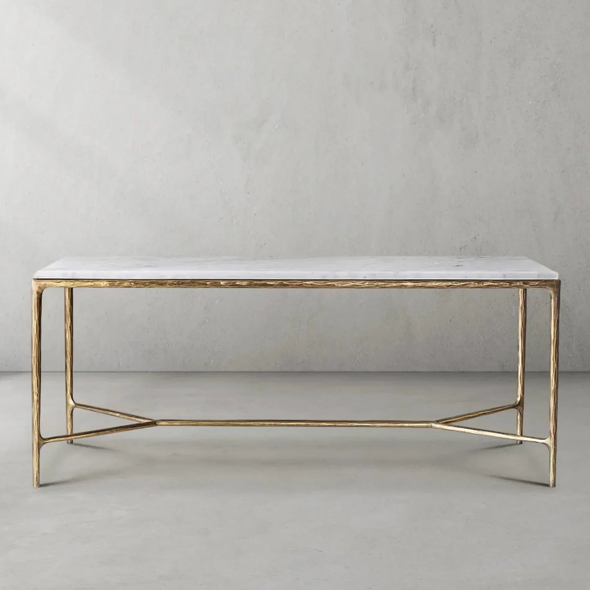 Thaddeus Metal Rectangle Marble Desk Hand-Forged Office Desk Computer Desk