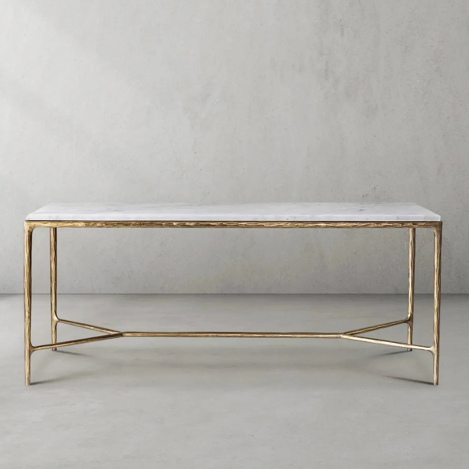 Thaddeus Metal Rectangle Marble Desk Hand-Forged Office Desk Computer Desk