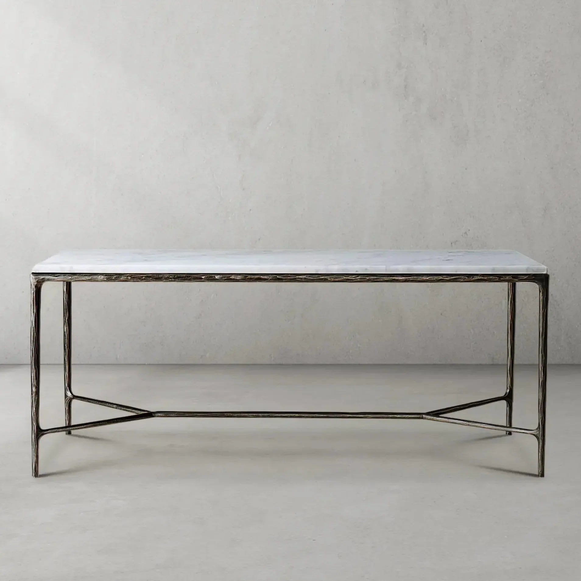 Thaddeus Metal Rectangle Marble Desk Hand-Forged Office Desk Computer Desk