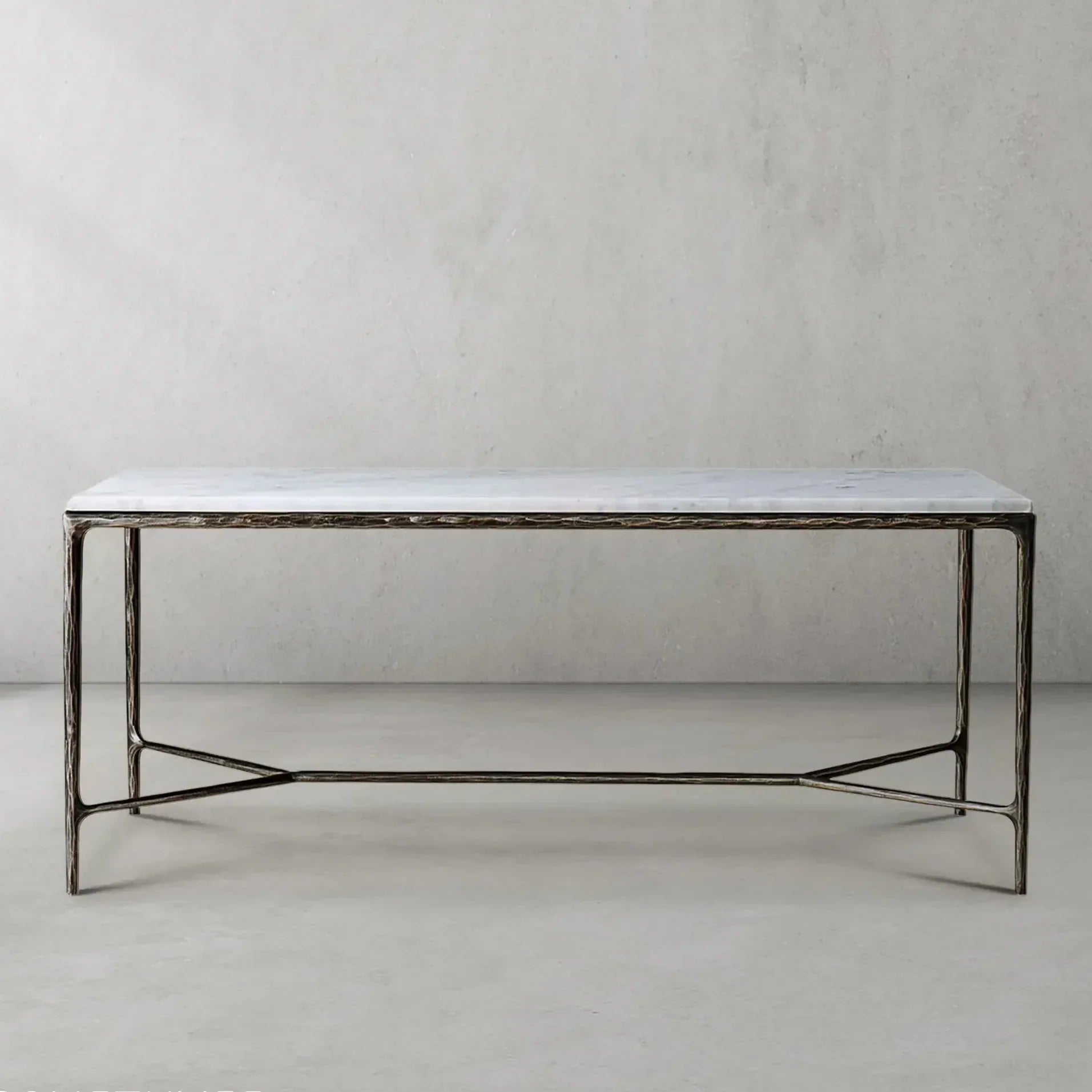 Thaddeus Metal Rectangle Marble Desk Hand-Forged Office Desk Computer Desk