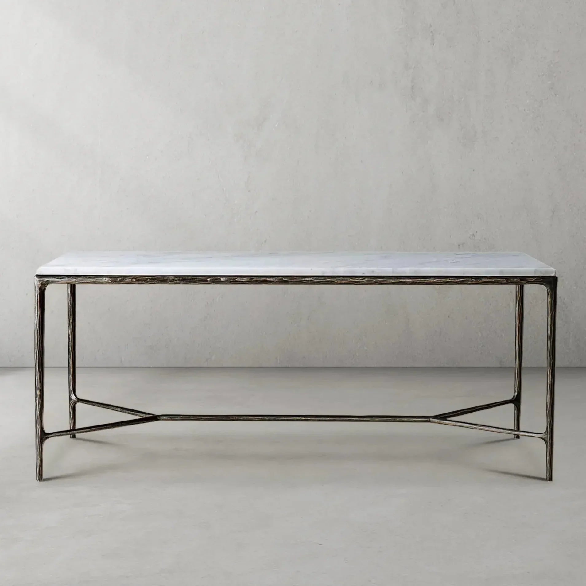 Thaddeus Metal Rectangle Marble Desk Hand-Forged Office Desk Computer Desk