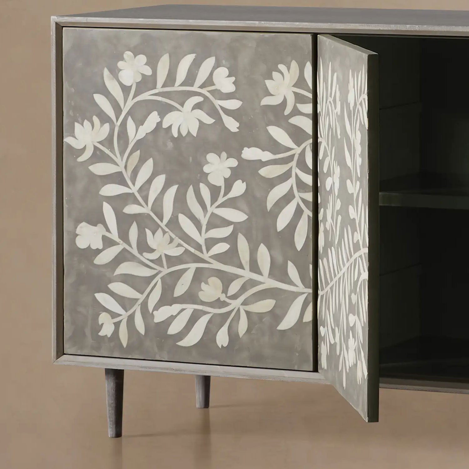 Divya Oak Wood Buffet Sideboard Hand-Inlaid Bone Luxury Entryways Cabinet