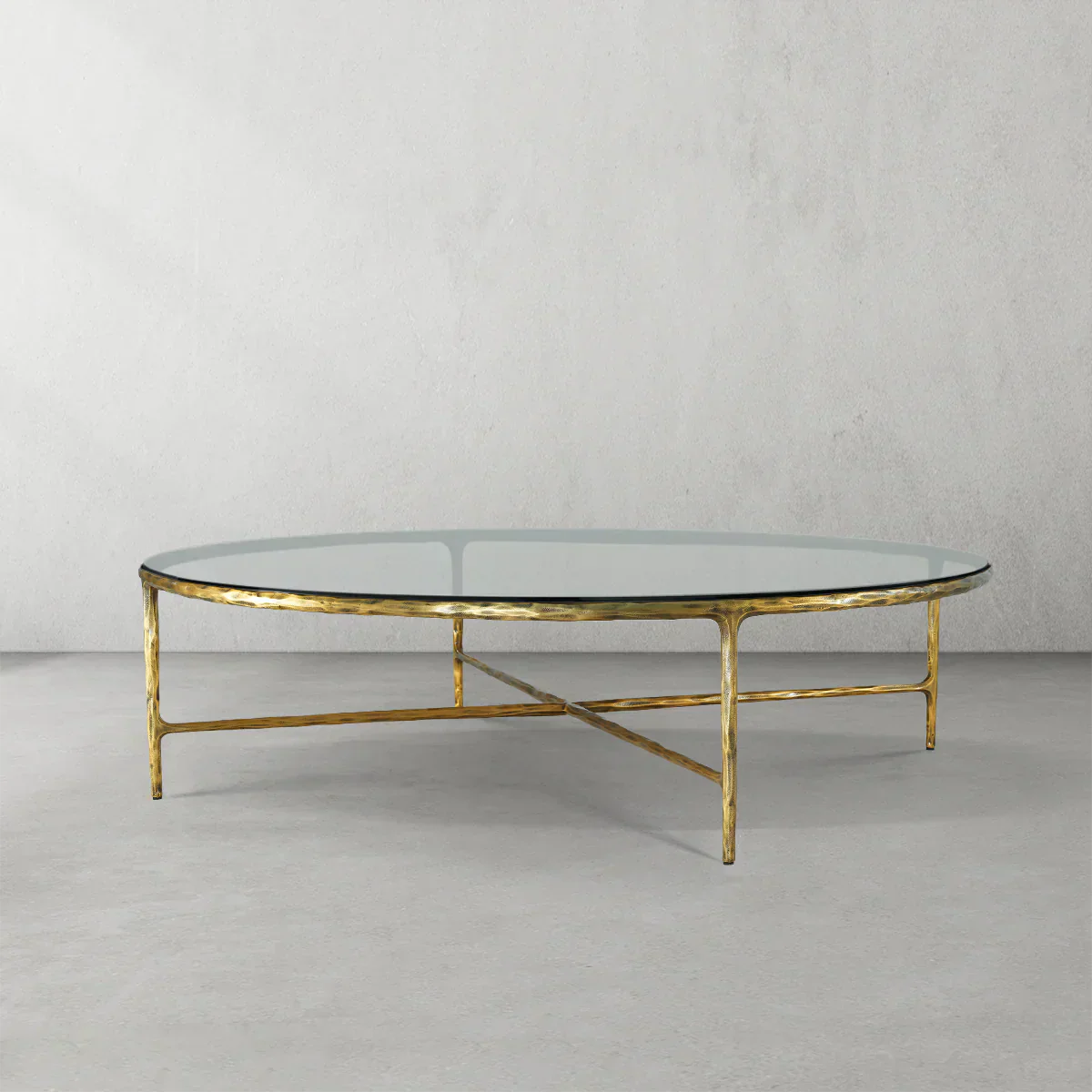 Thaddeus Metal Glass Round Coffee Table Hand-Forged Style O & X Living Sofa Center Tea Table