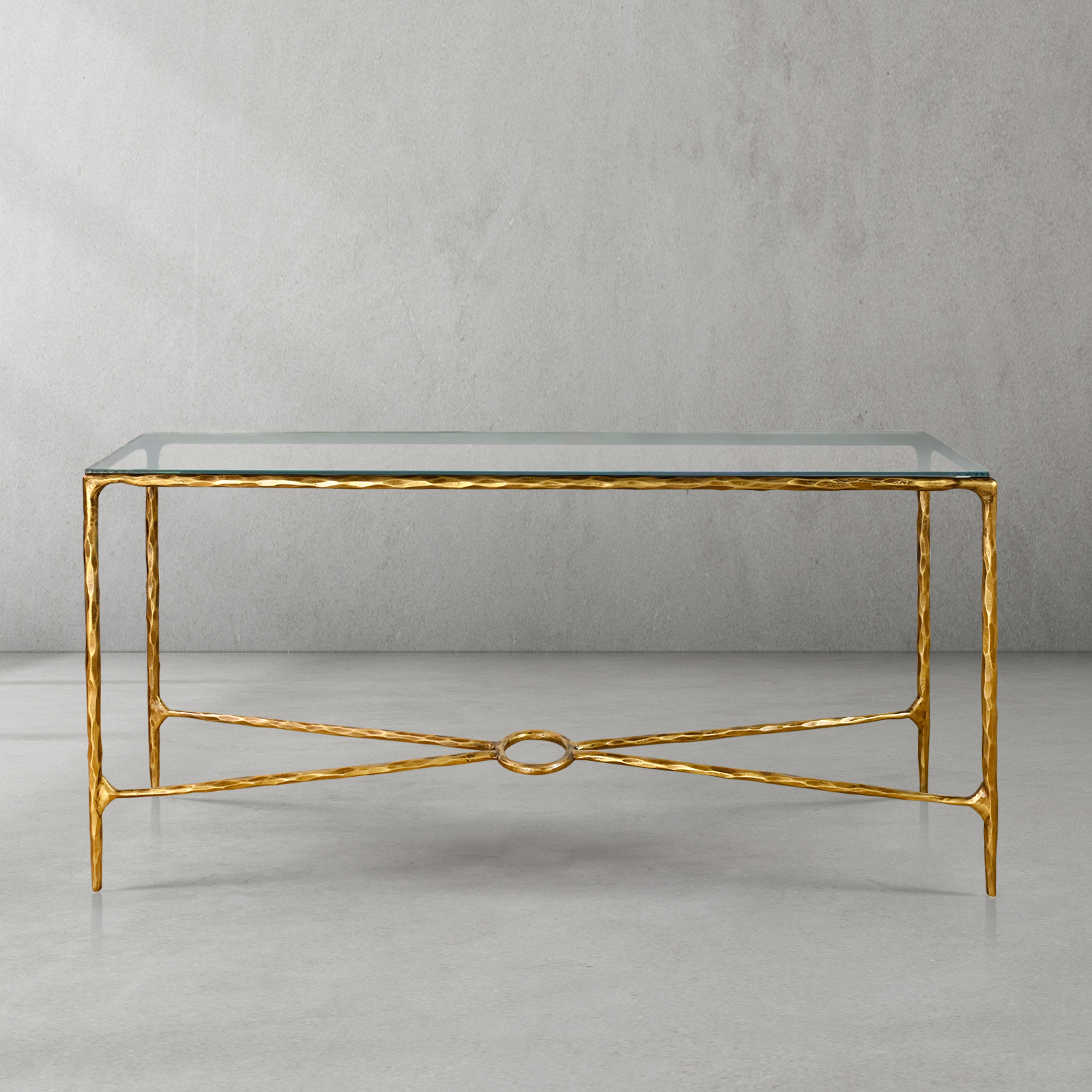 Thaddeus Metal Rectangle Glass Console Table Hand-Forged Style O & X Entryways Entrance Table