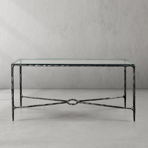 Thaddeus Metal Rectangle Glass Console Table Hand-Forged Style O & X Entryways Entrance Table