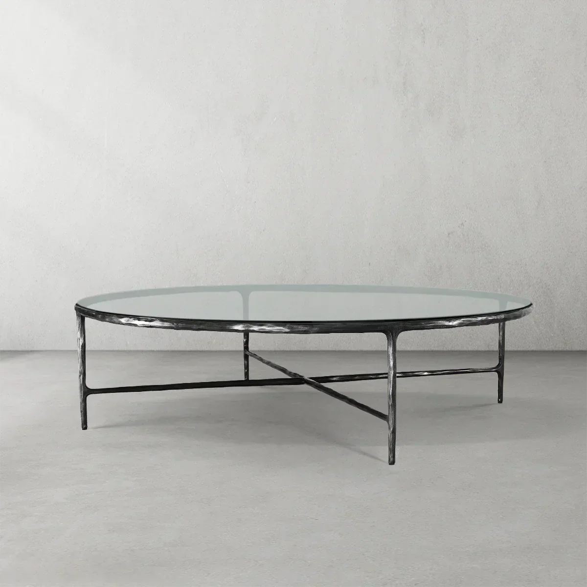 Thaddeus Metal Glass Round Coffee Table Hand-Forged Style O & X Living Sofa Center Tea Table