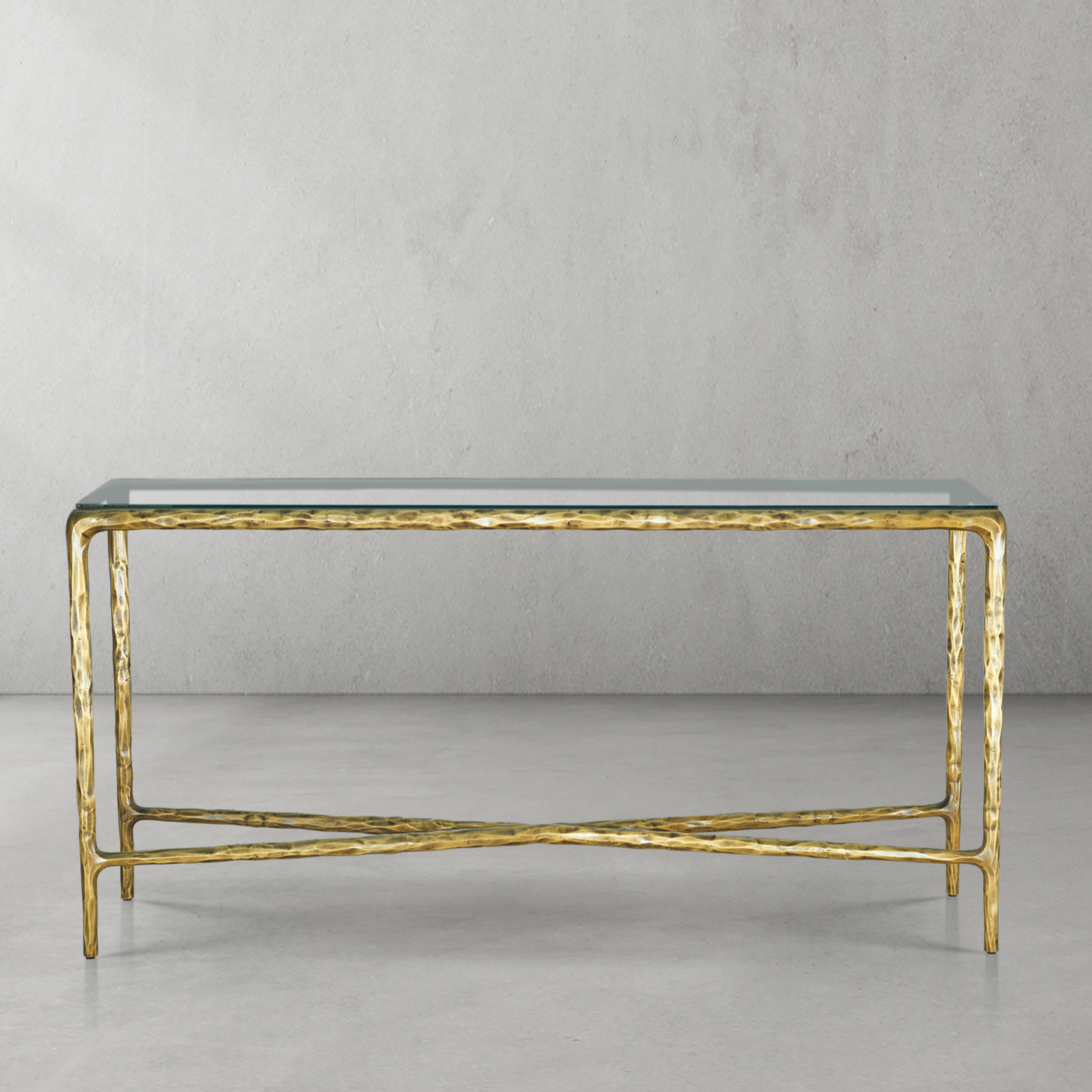 Thaddeus Metal Rectangle Glass Console Table Hand-Forged Style O & X Entryways Entrance Table