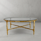 Thaddeus Metal Glass Round Coffee Table Hand-Forged Style O & X Living Sofa Center Tea Table