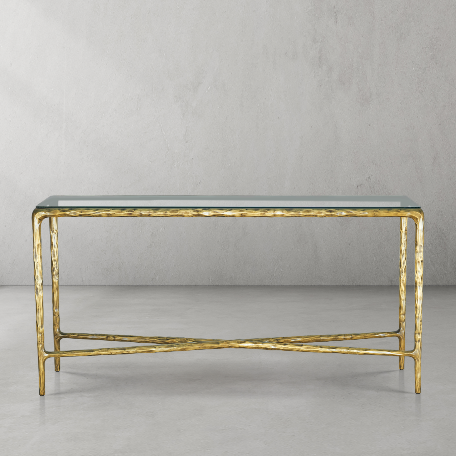 Thaddeus Metal Rectangle Glass Console Table Hand-Forged Style O & X Entryways Entrance Table