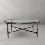 Thaddeus Metal Glass Round Coffee Table Hand-Forged Style O & X Living Sofa Center Tea Table