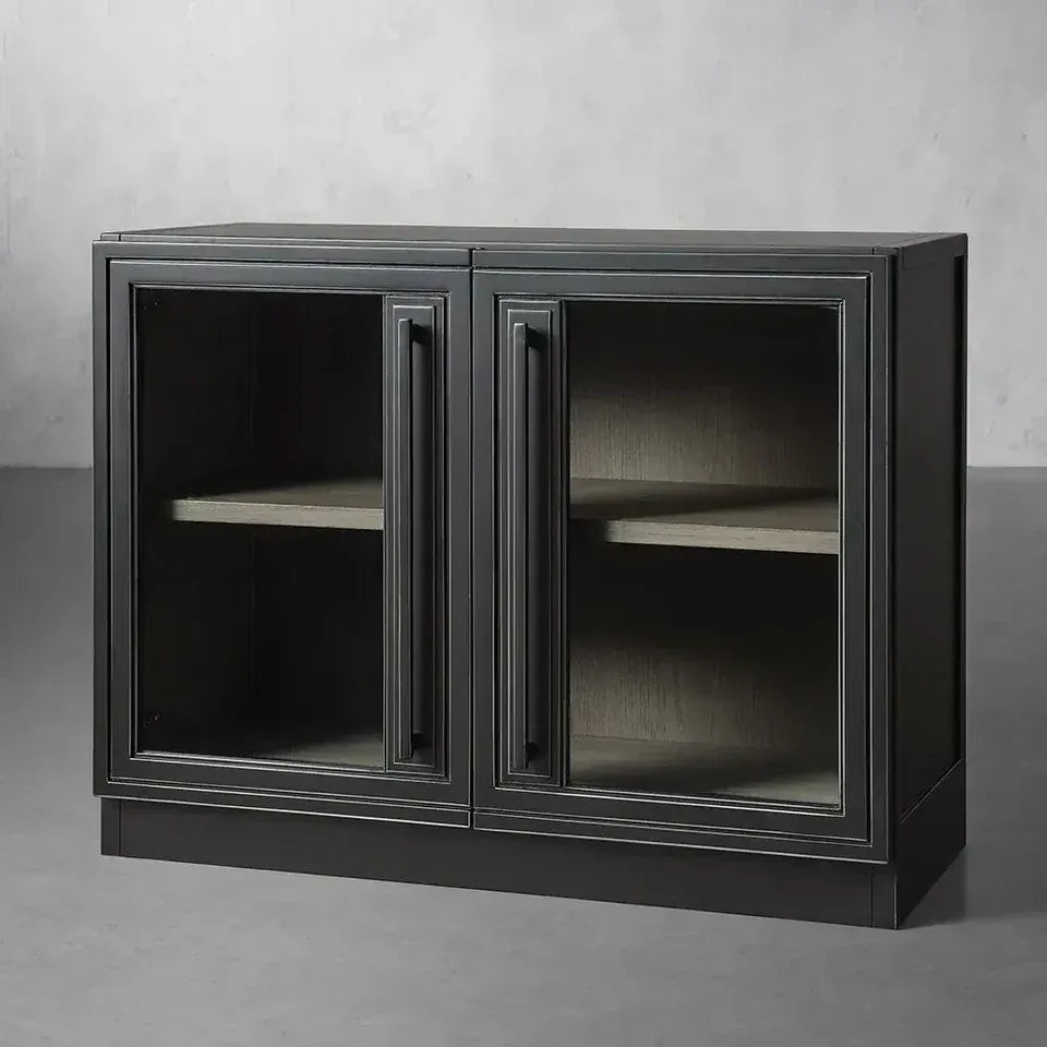 Classic French Factory Sideboard with Tempered Glass Doors Wood Buffet Entryway Cabinet