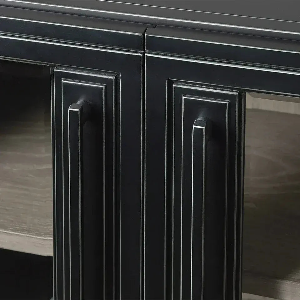 Classic French Factory Sideboard with Tempered Glass Doors Wood Buffet Entryway Cabinet