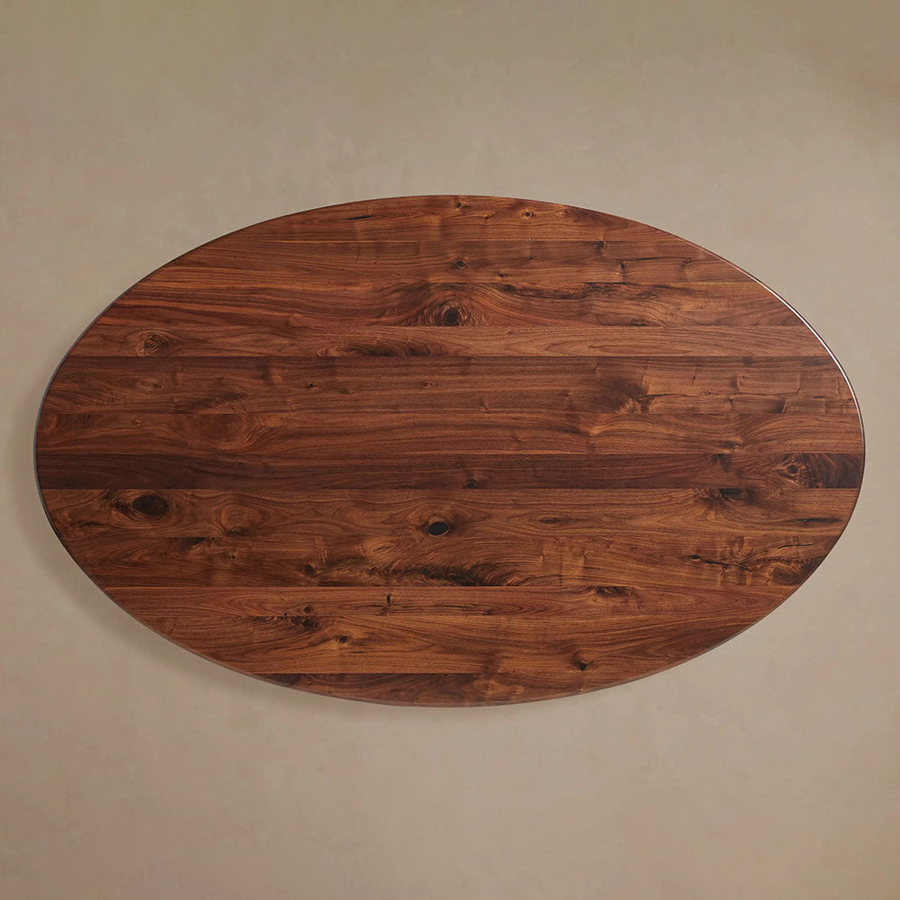 Jacob Contemporary Wood Oval Dining Table with Vertex Solid Iron Base