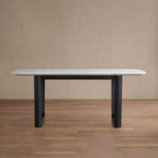 Saint Germain Stone Dining Table with Natural Marble Top Wood Rennes Metal Base