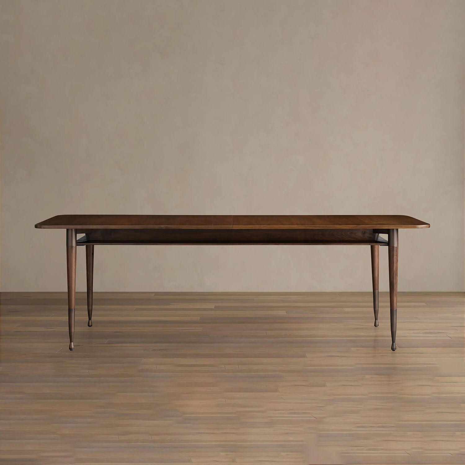 Ross Extension Dining Table with Solid Walnut Wood Self-Storing Leaf Mid-Century Style