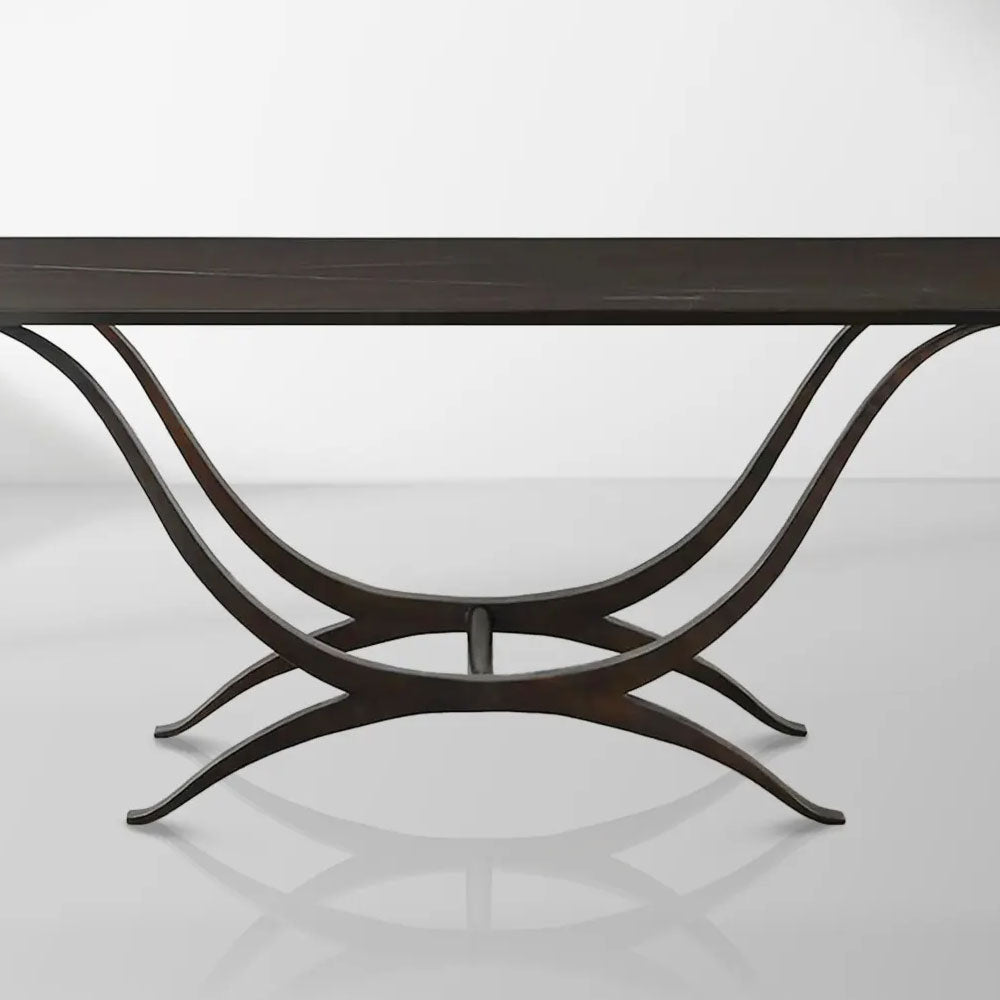 Chorda Rectangular Dining Table 84" Stoneware Tabletop Dining Table with Iron Base